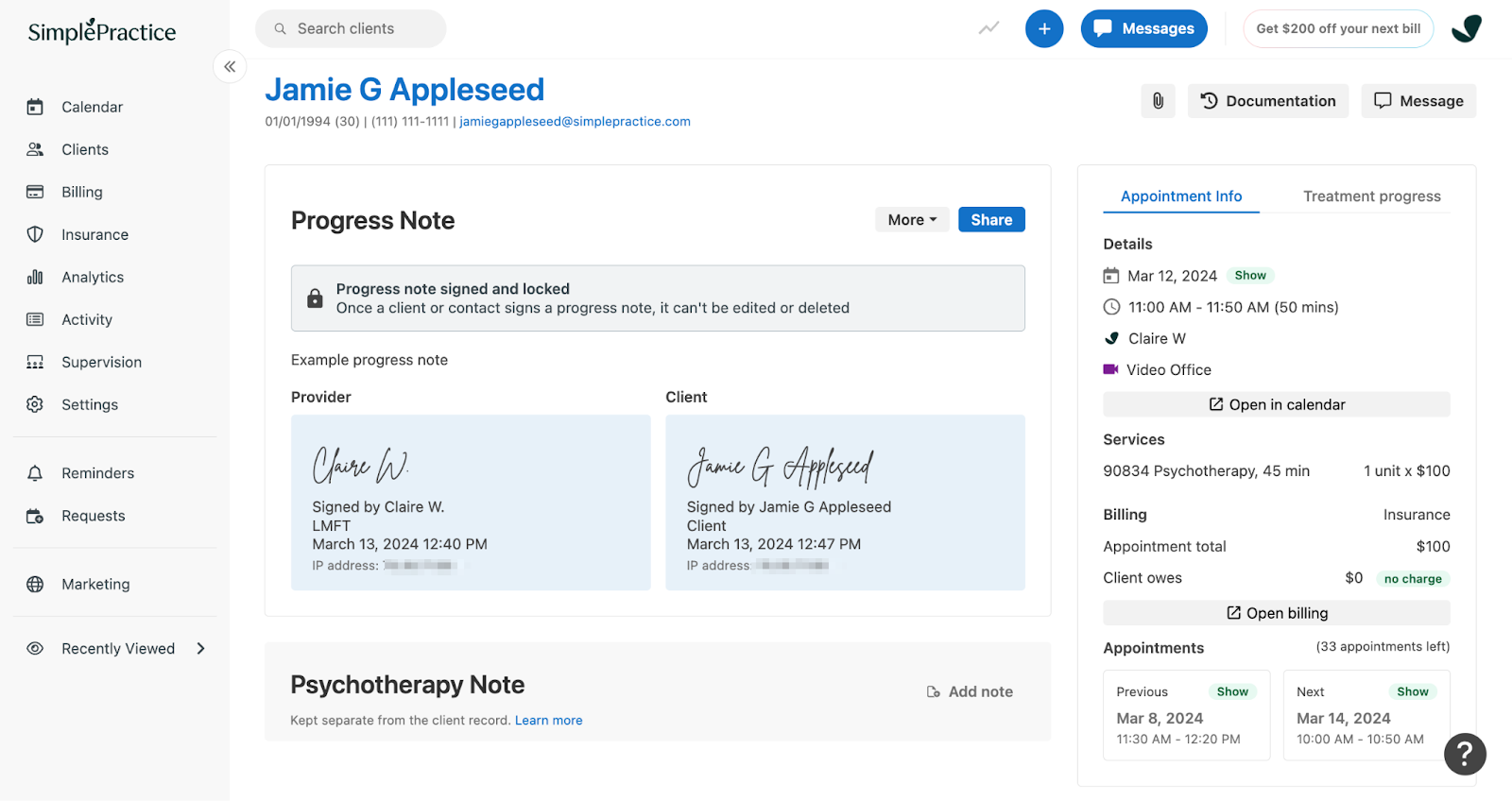 Adding progress notes for individual appointments – SimplePractice Support