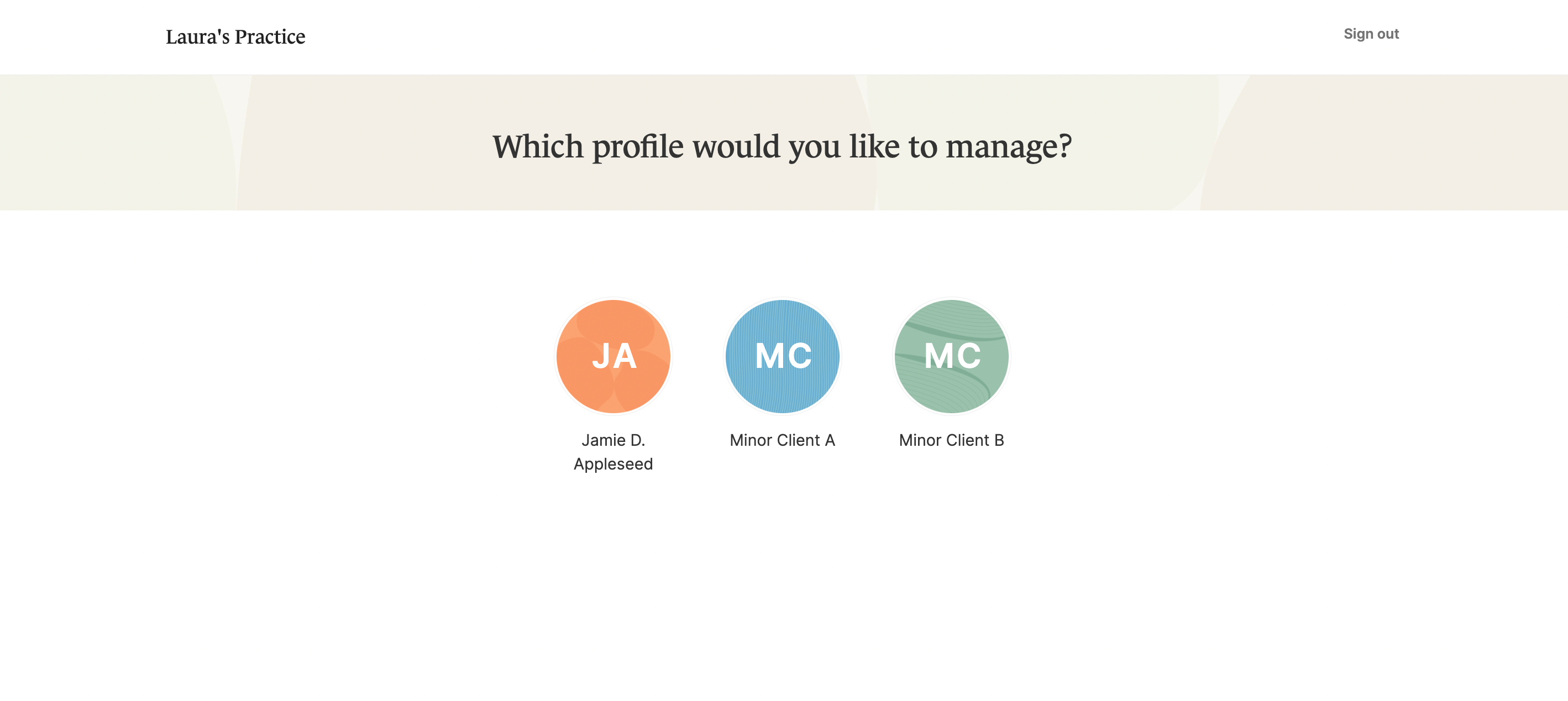 Client Portal prompt to choose which client profile to manage