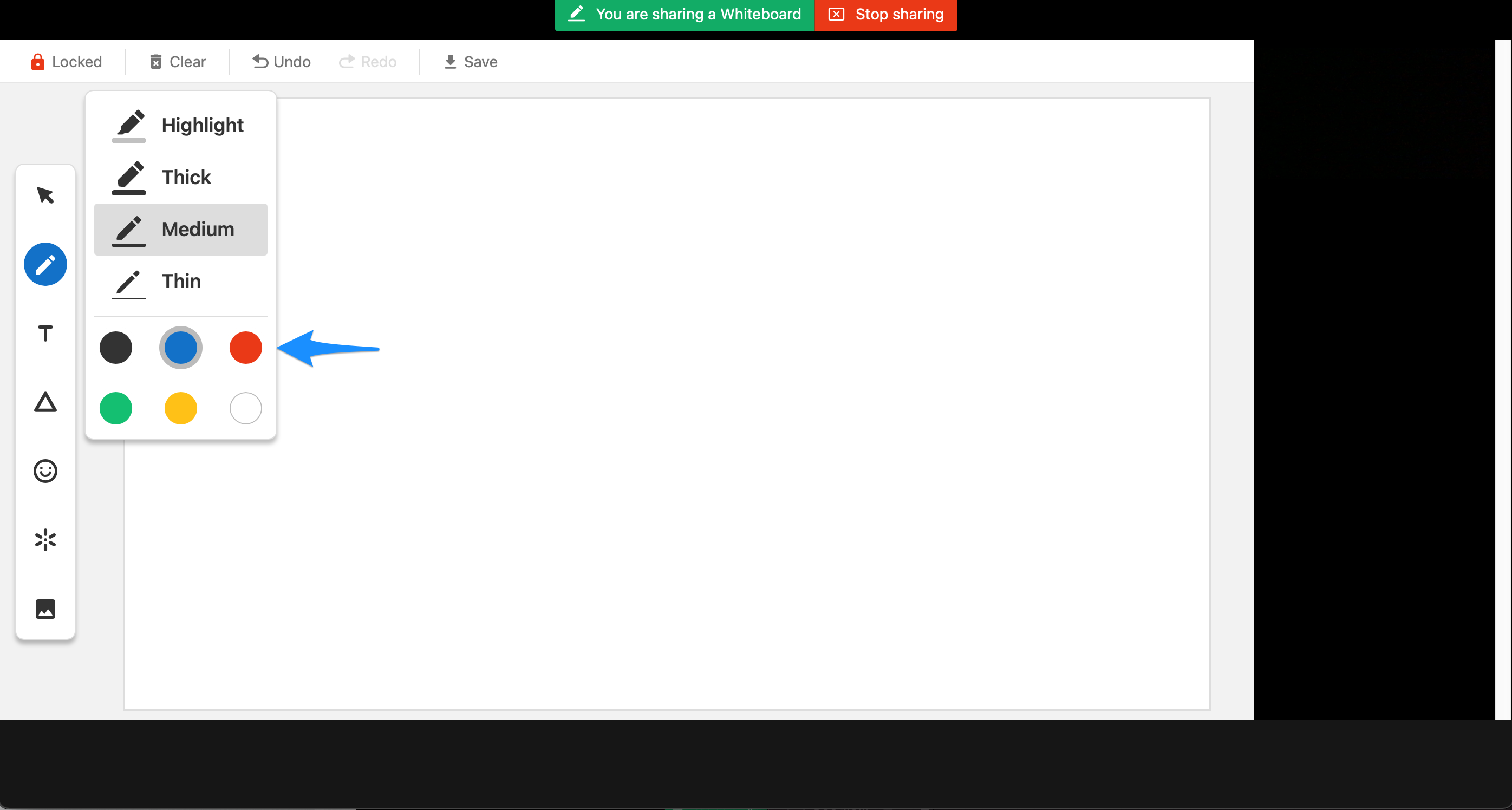 Color palette for the Draw tool showing six available color options.