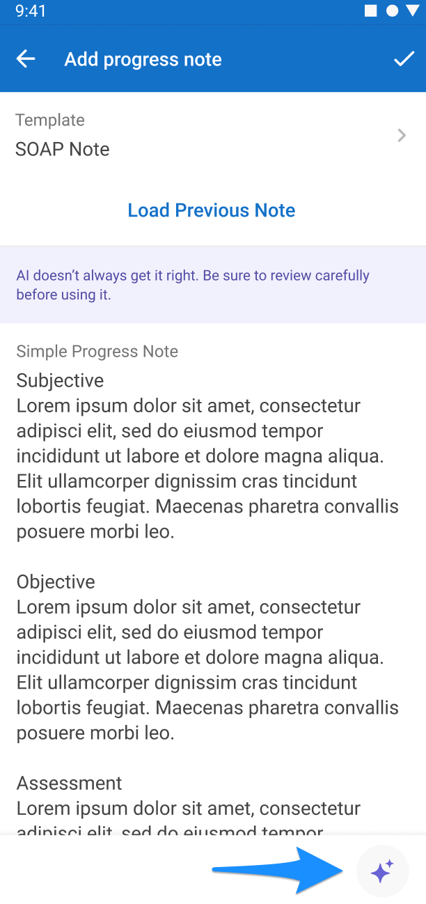 Android screenshot showing the AI icon used to open Note Taker