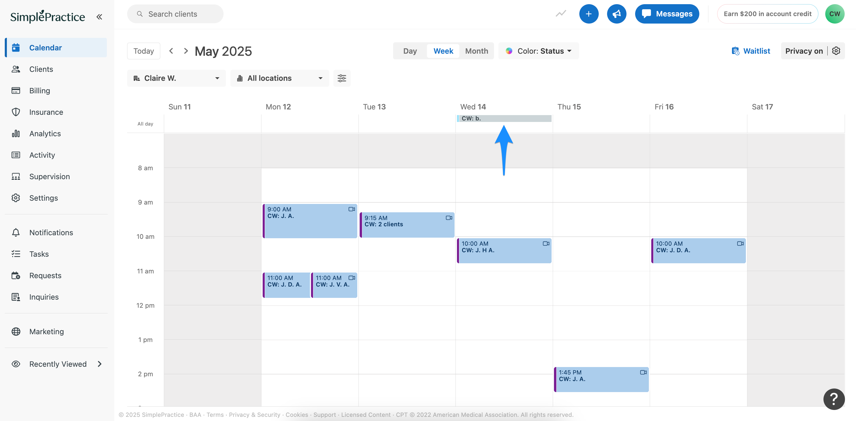 Calendar showing an all day event that blocks availability