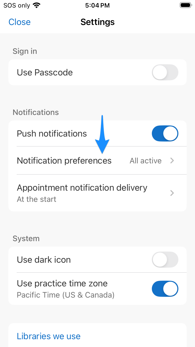 Settings screen showing Notification preferences