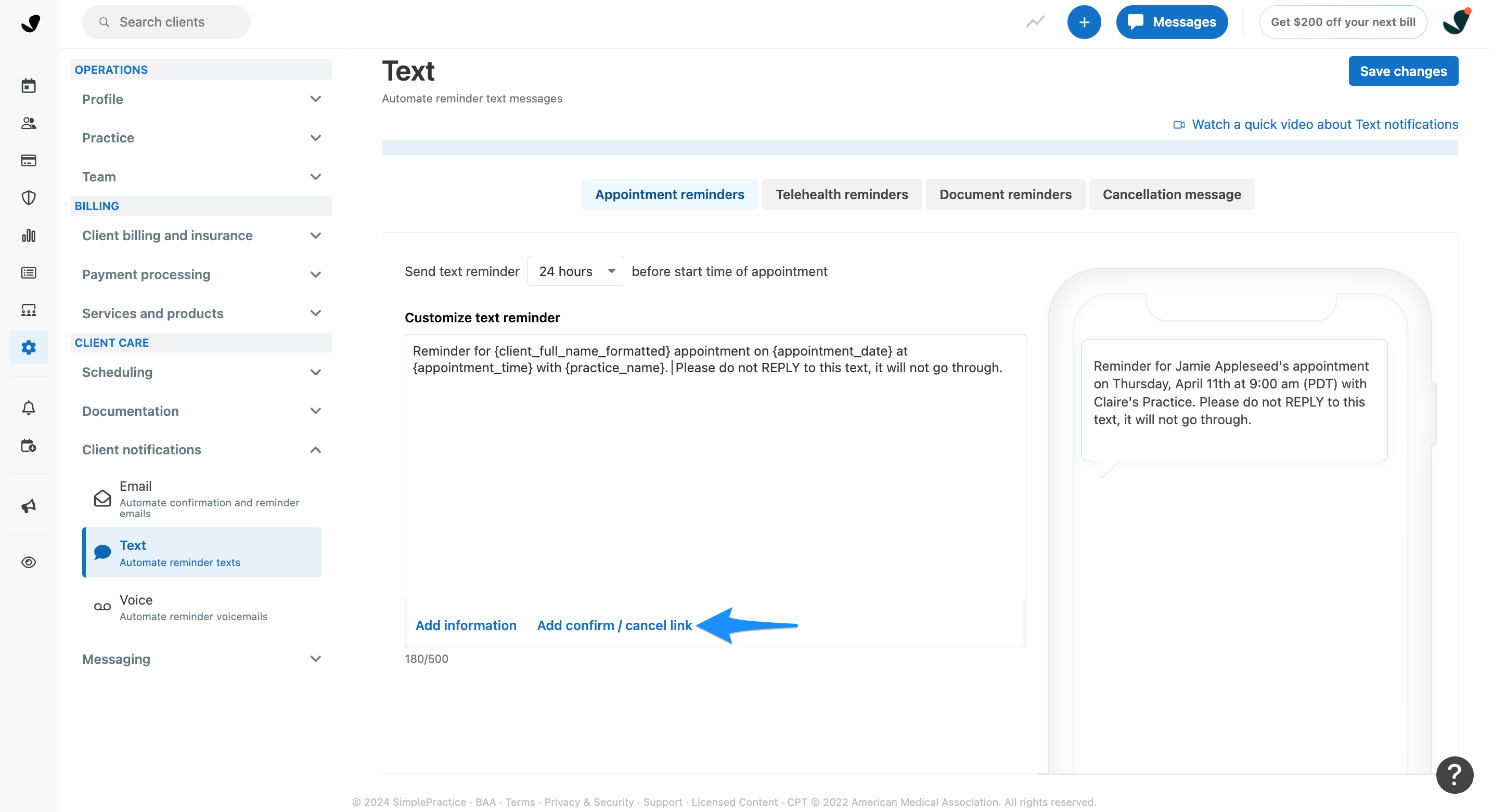 Option to add confirmation or cancellation links