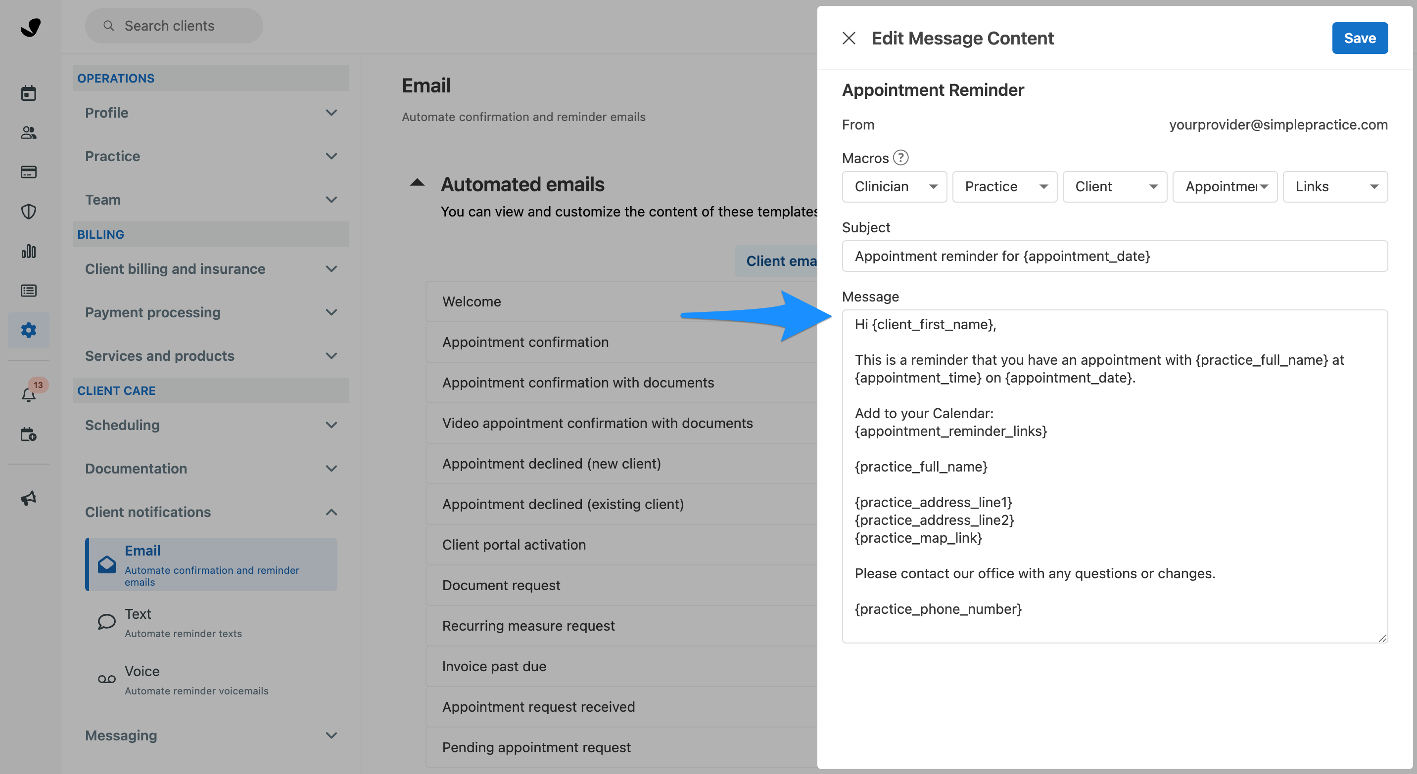 Custom message field for email reminders