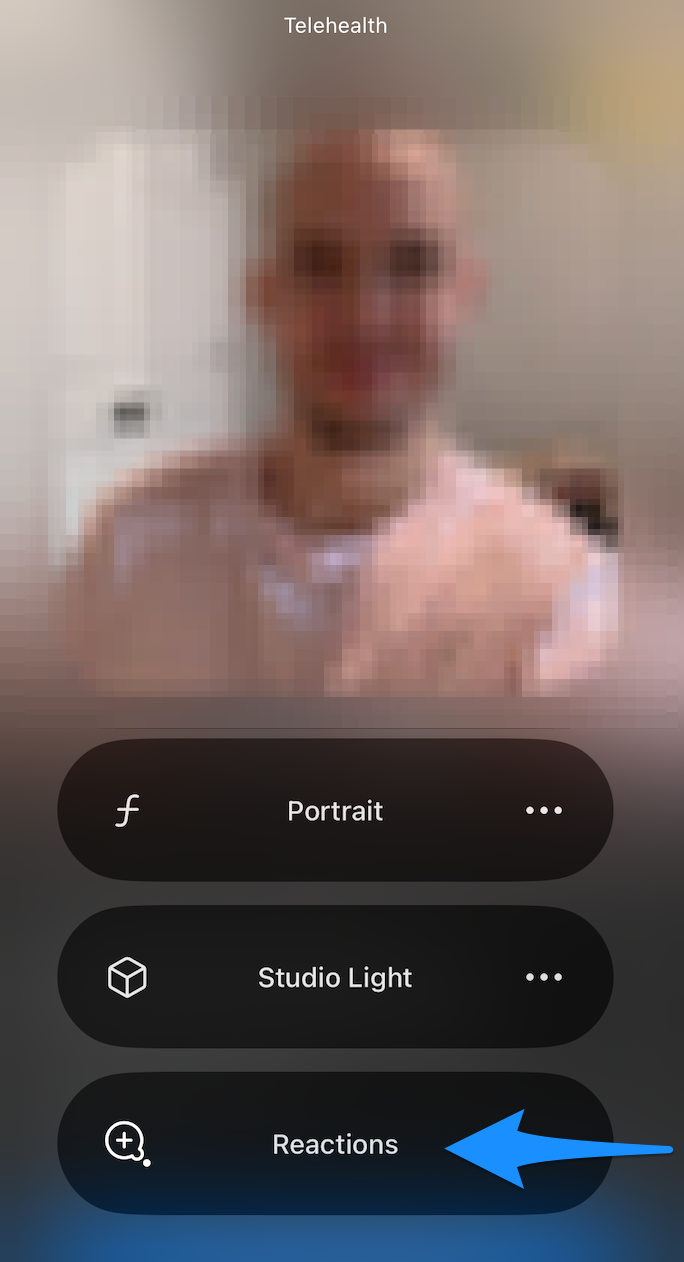 iOS Control Center showing Video Effects with Reactions disabled