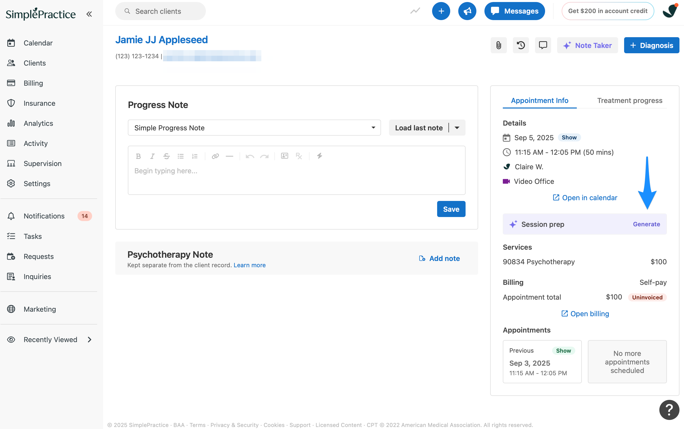 Generating pre-session summaries with Note Taker – SimplePractice Support