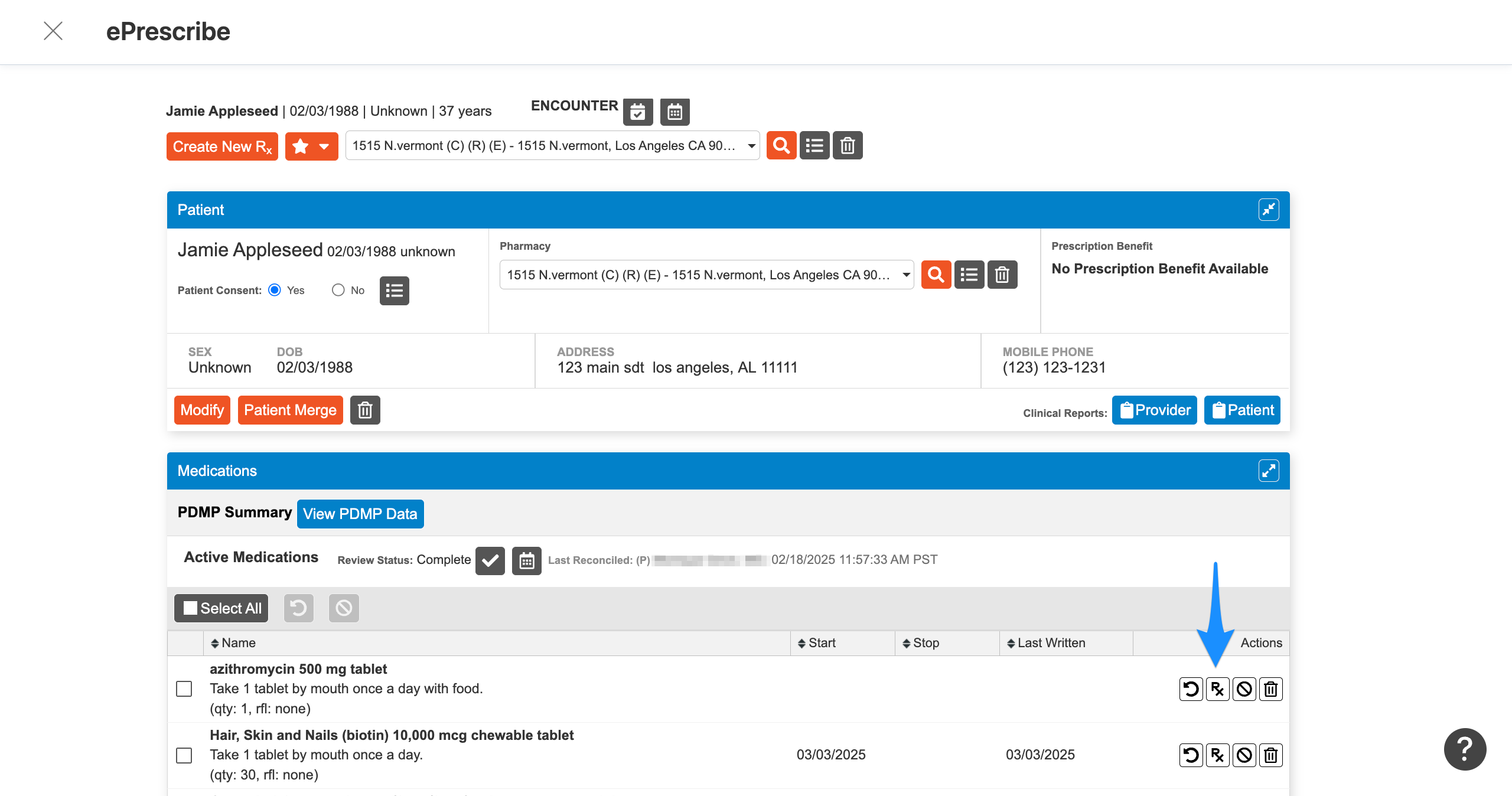 Rx button for recreating a prior prescription in DrFirst