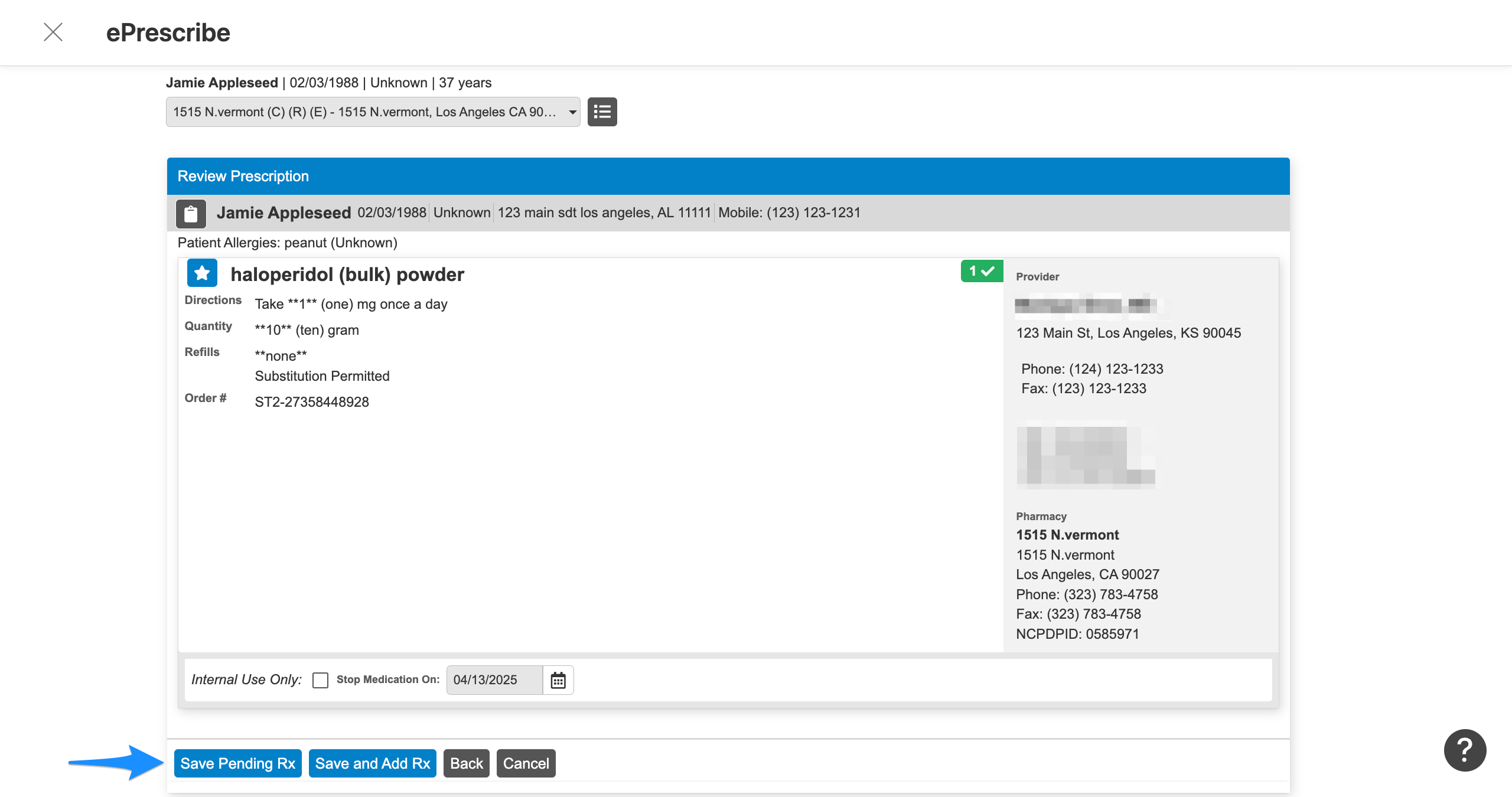 Save Pending Rx button in DrFirst