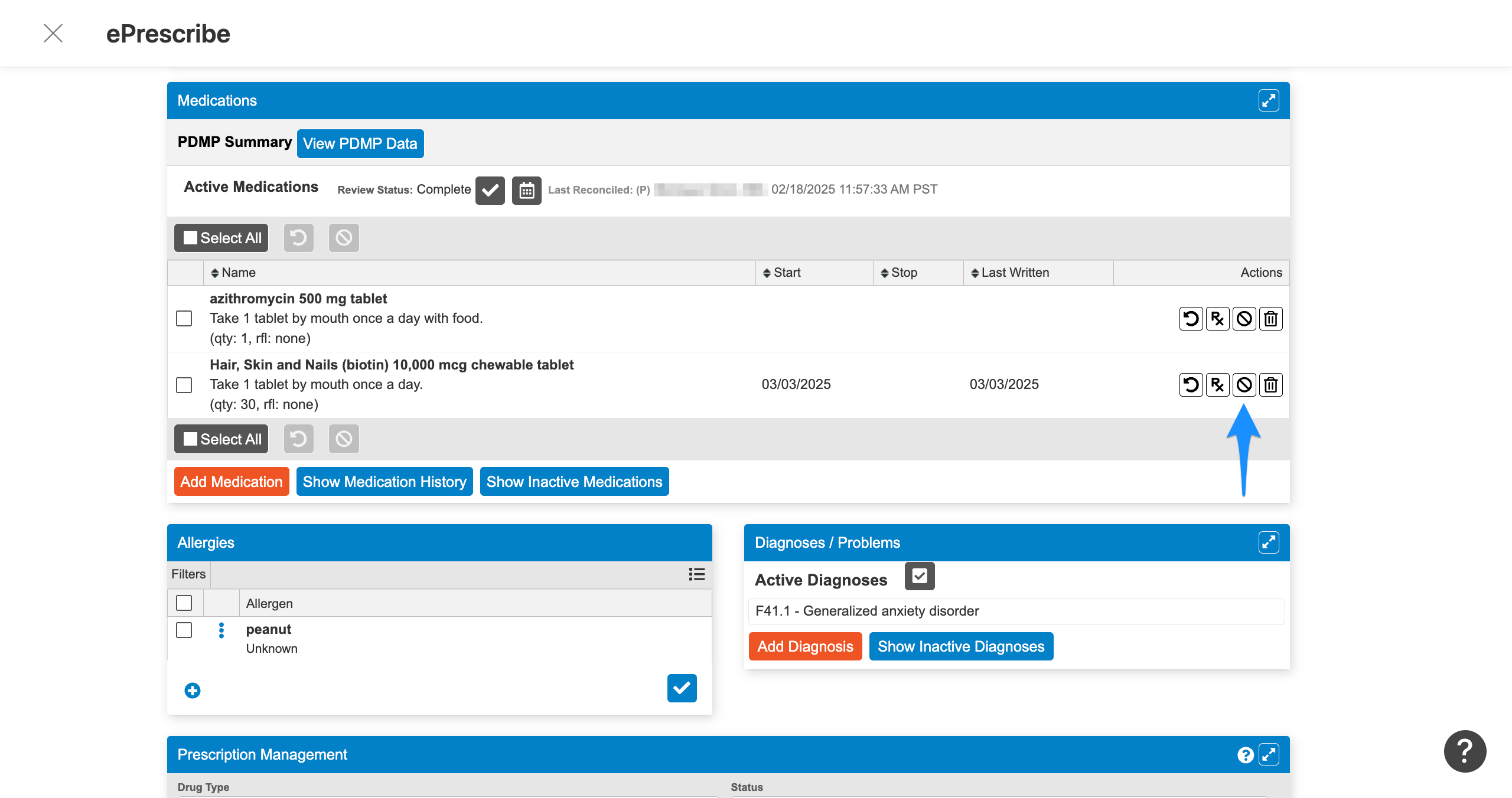 Stop prescription icon in the Actions column in DrFirst