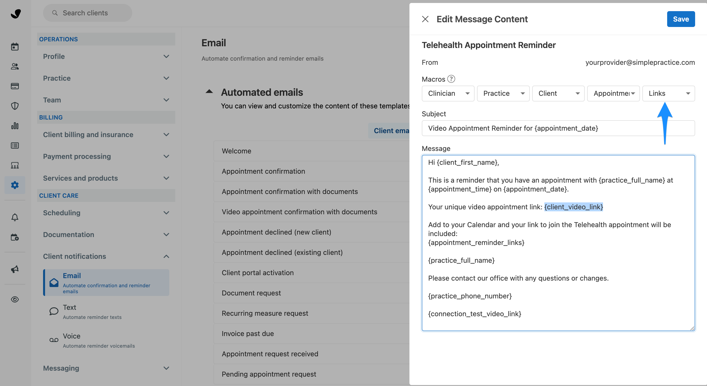 Custom message field for Telehealth appointment reminder