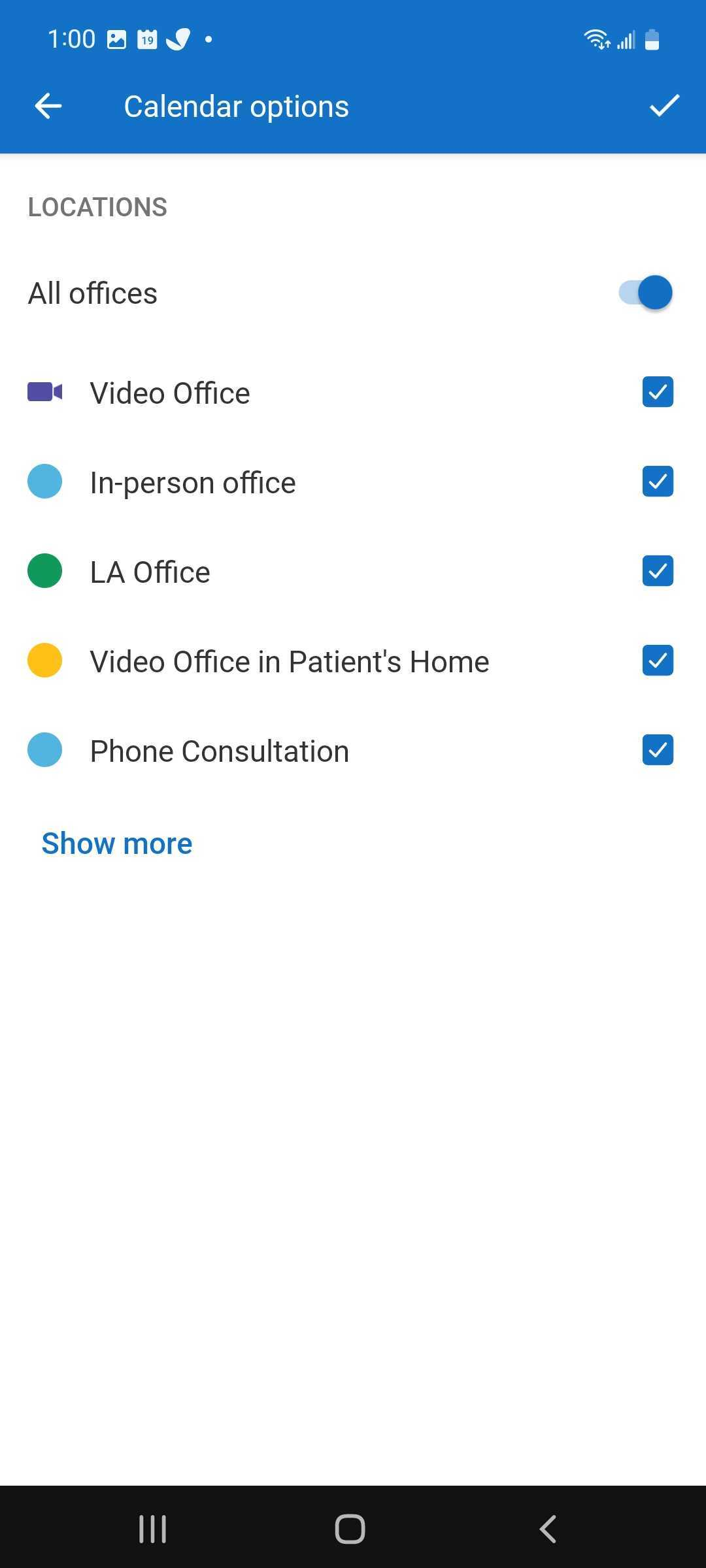 Office location filter list showing All offices and location checkboxes