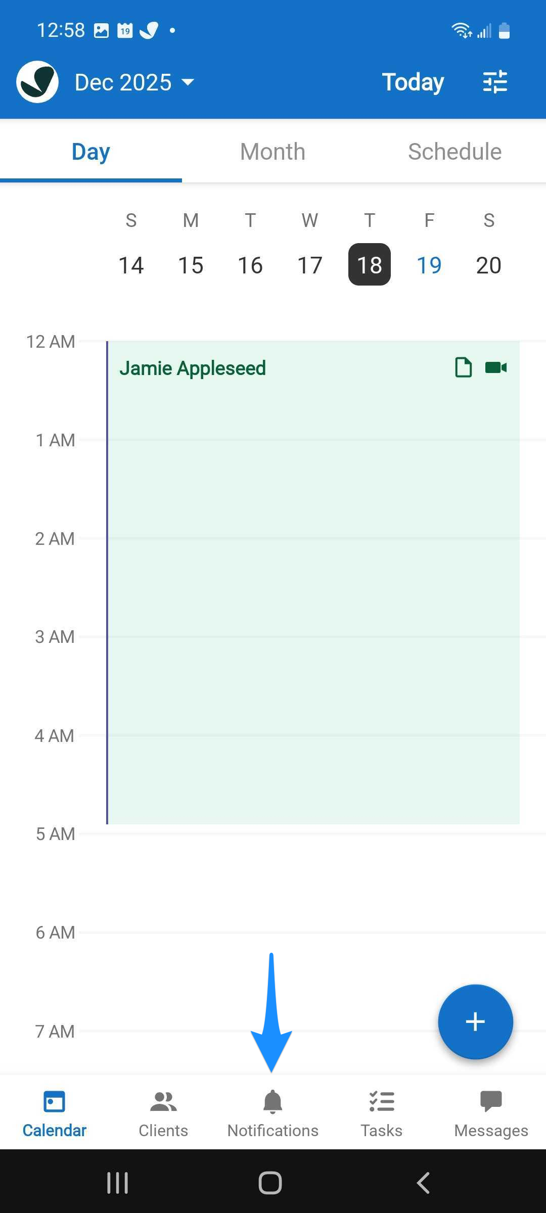 Bottom navigation with Notifications (bell icon) selected