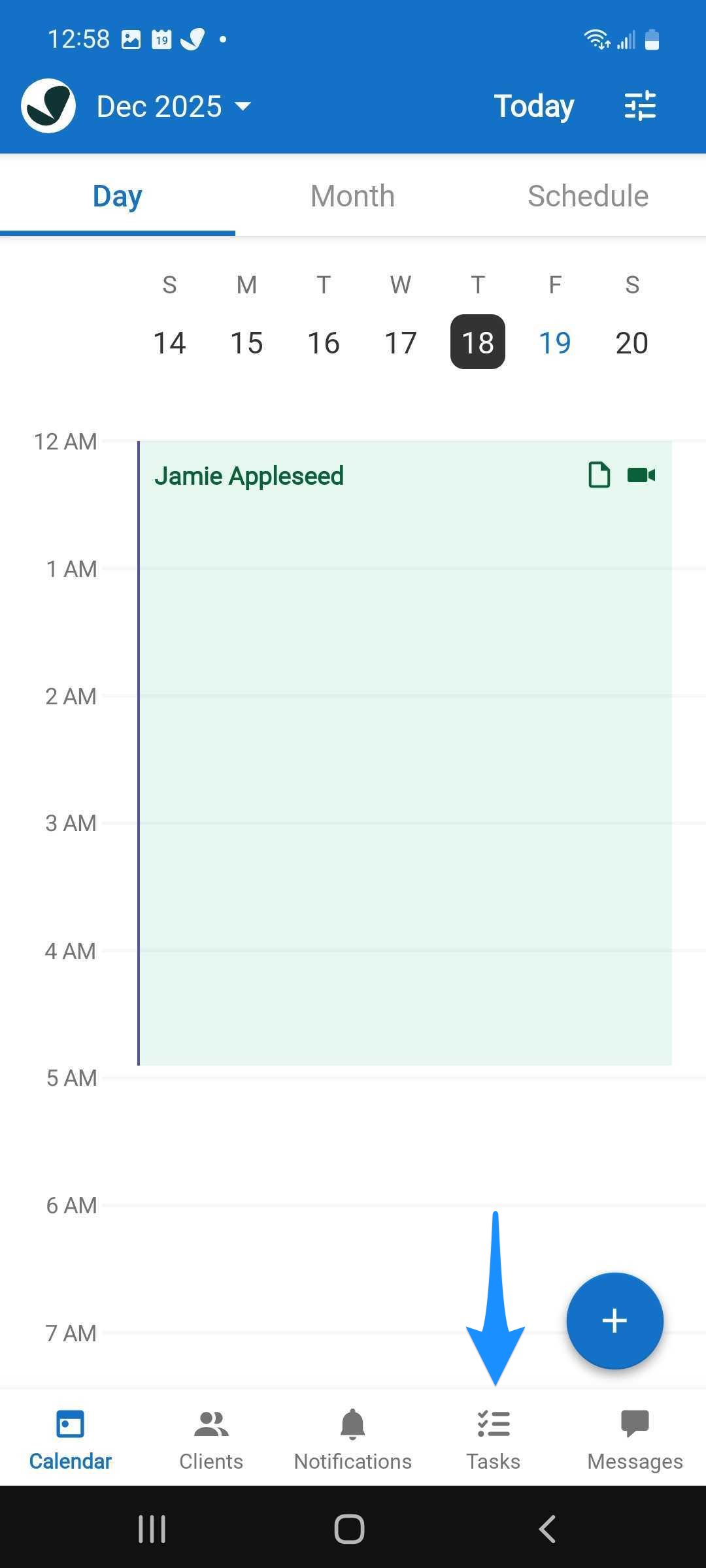 Bottom navigation with Tasks (list icon) selected