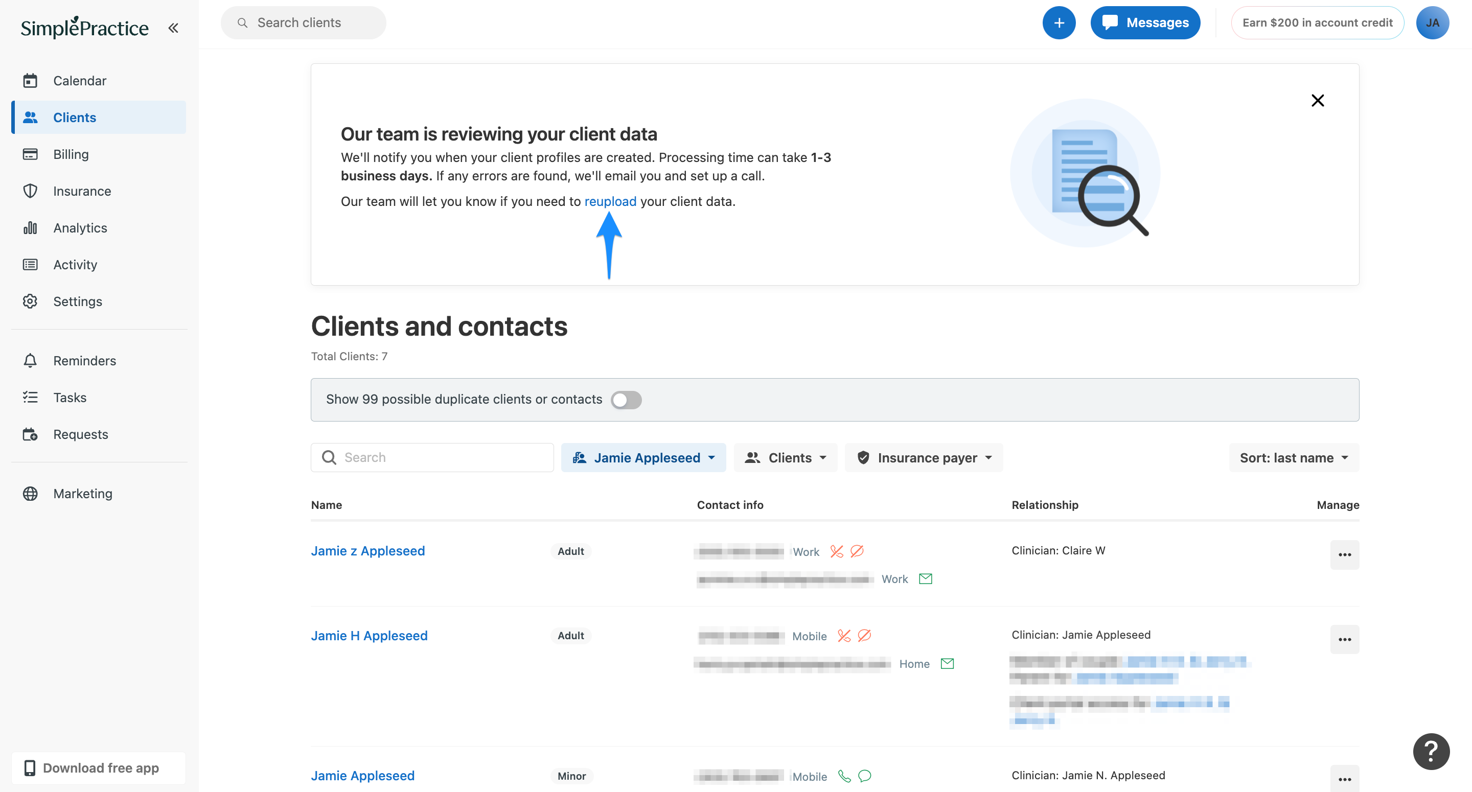 Reupload link in Clients tab