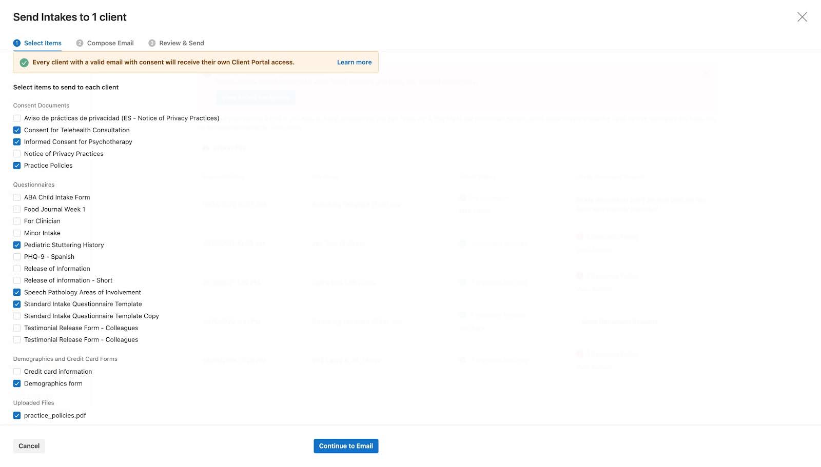 Choosing which intakes to send to all clients