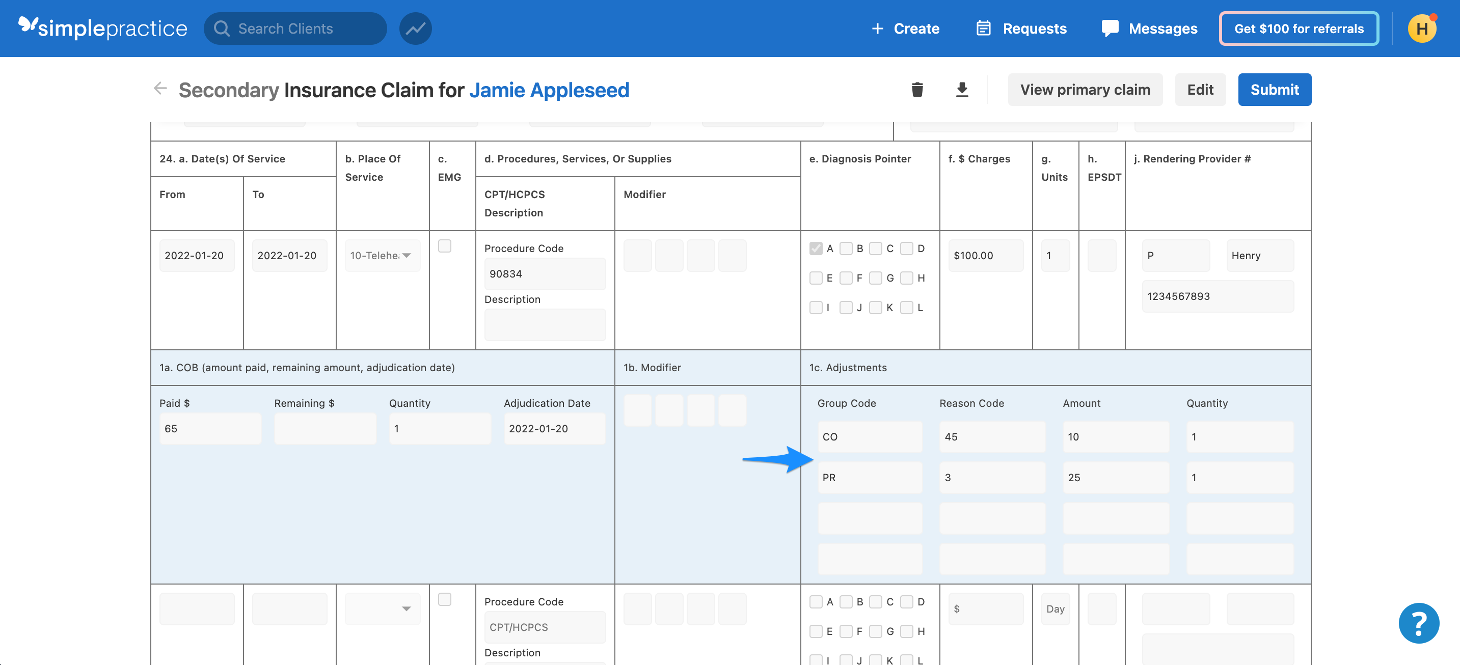 Filing secondary insurance claims – SimplePractice Support
