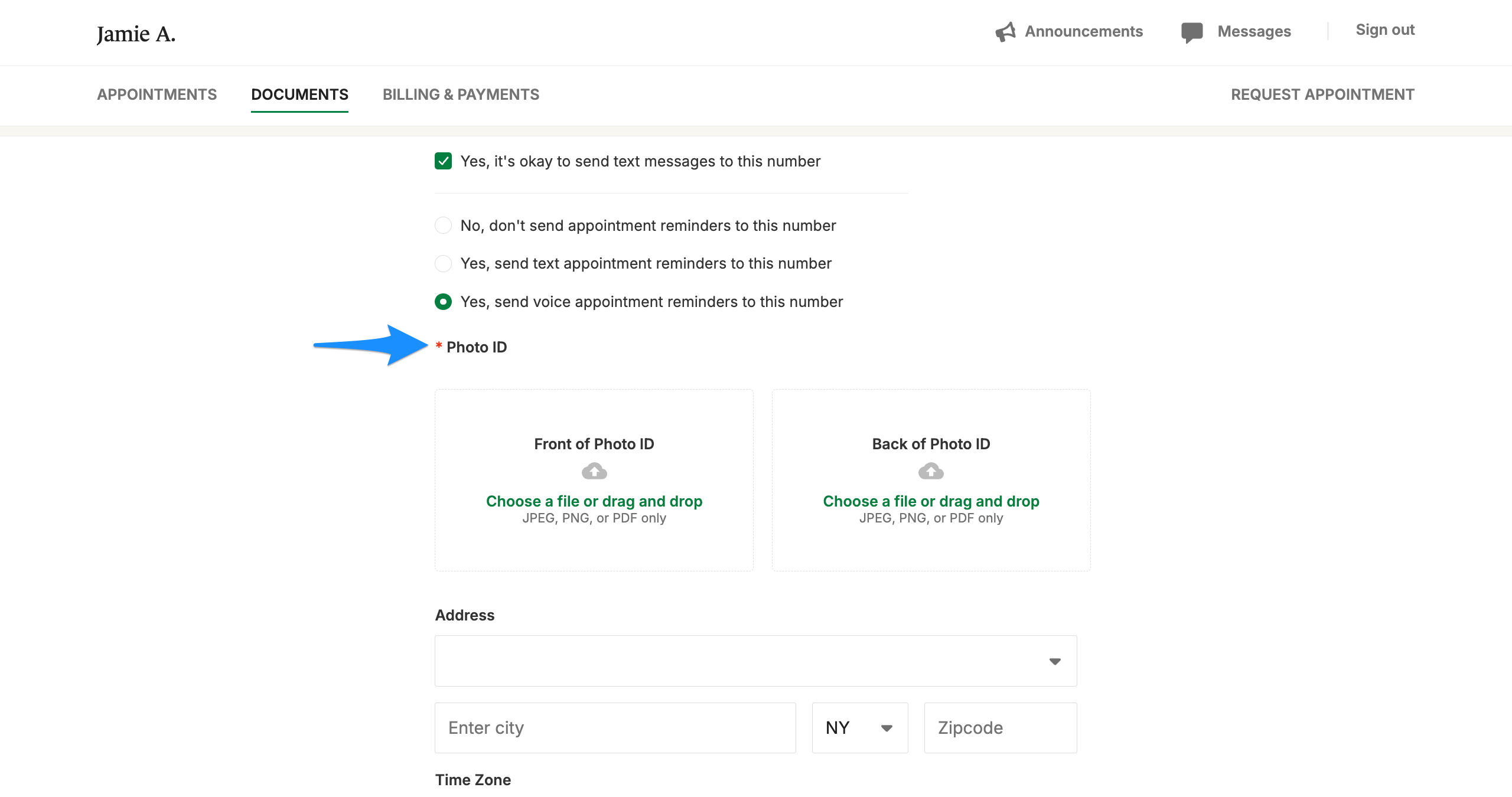 Asterisk showing that field is required for the Demographics form.