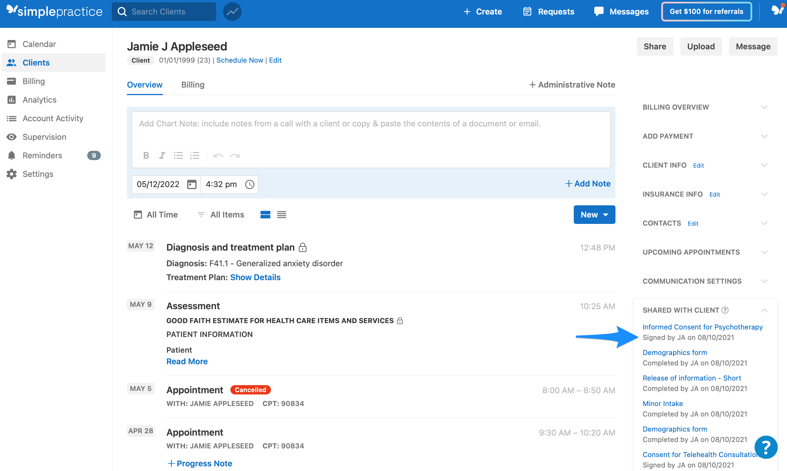 Sending intake forms and documents to clients – SimplePractice Support