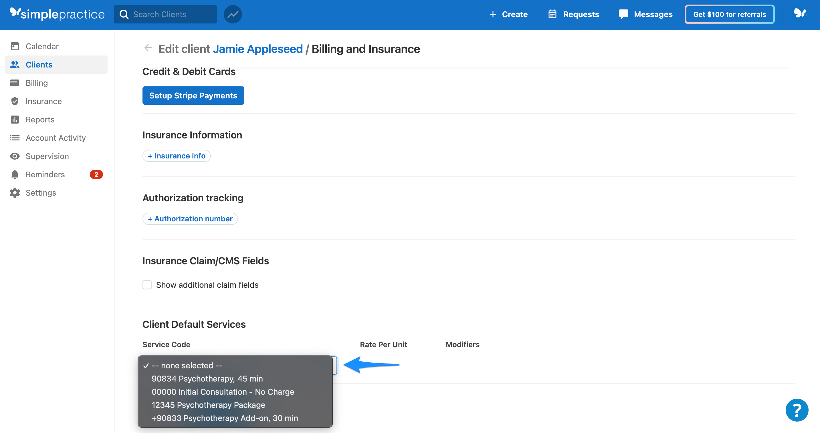 clientdefaultservicesdropdown.simplepractice.billingandinsurance.png