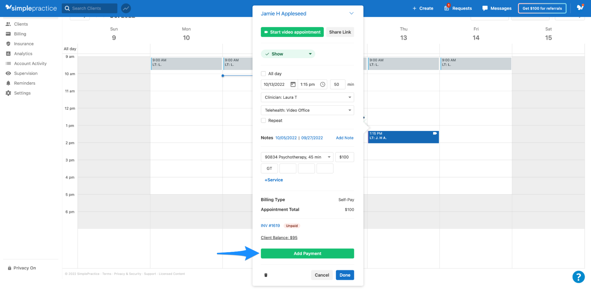 Reviewing a client's billing summary – SimplePractice Support